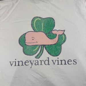 Vineyard Vines Mens White Short Sleeve T Shirt Lucky Whale Clover Graphic Tee